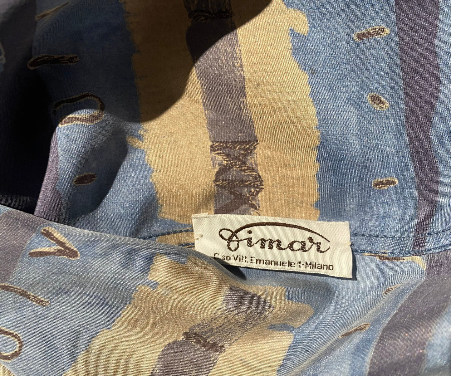 Renato Nucci Paris pure silk scarf print blue/beige ethnic inspired shirt, mint condition sz M