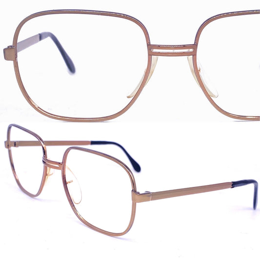 Amor France square glasses in polished copper metal w cutoff bridge detail, NOS 70s mint