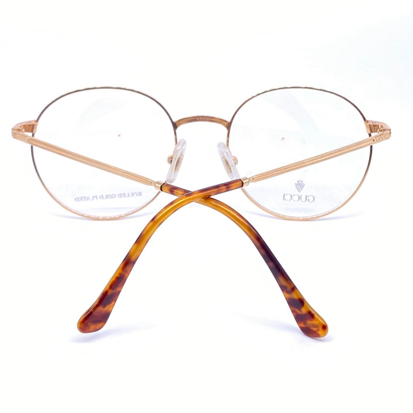 Gucci GG 1273 round gold plated metal frames made in Italy, 1980s NOs