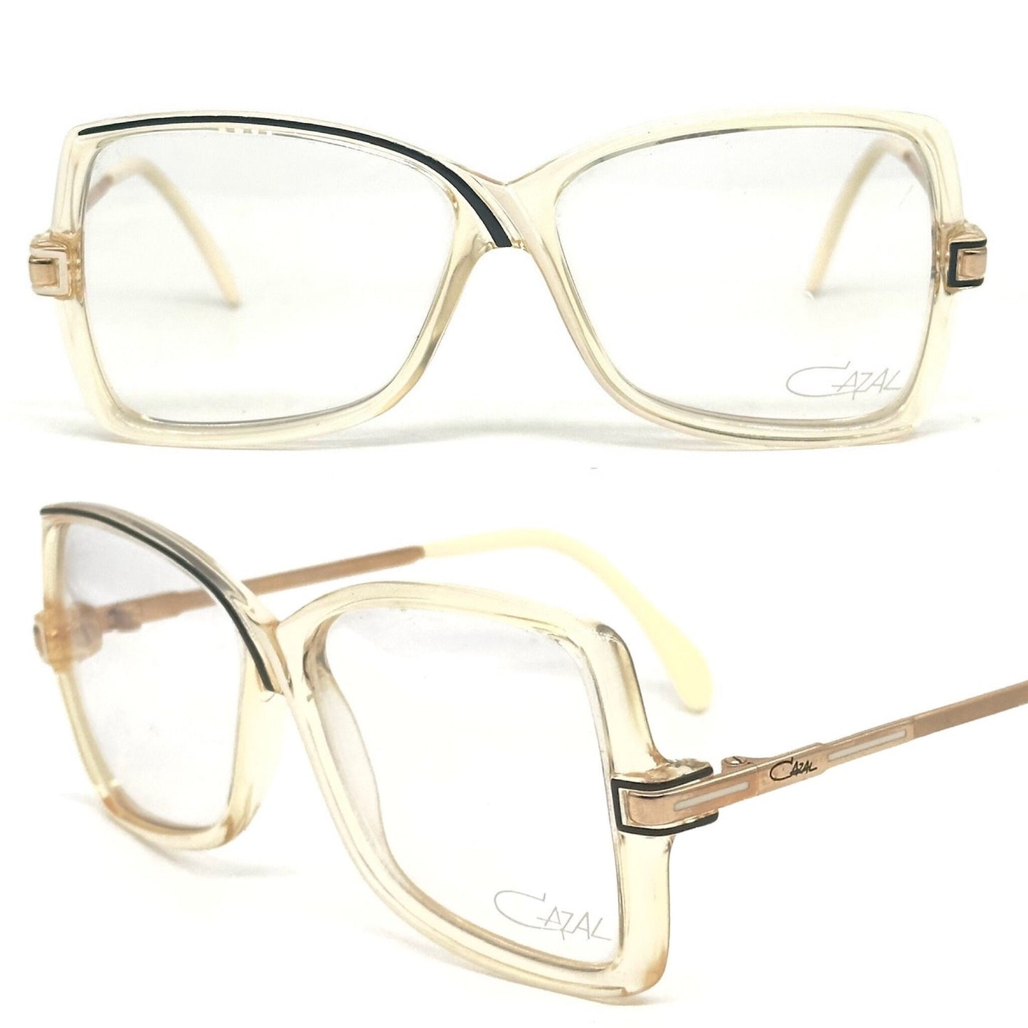Cazal 175 square asymmetric patterned eyeglasses frames in 2 colorways, NOS 80s W Germany