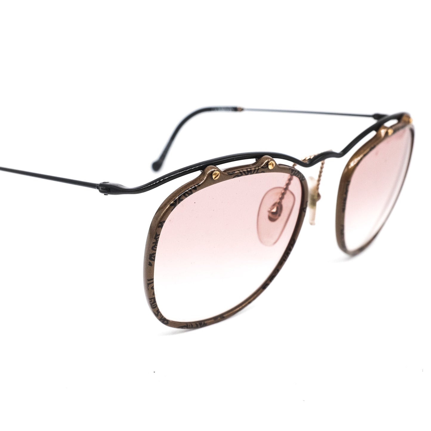 Christian Lacroix 7332 vintage round square sunglasses with black metal cable browline temples and brown acetate rim, 80s nos Germany