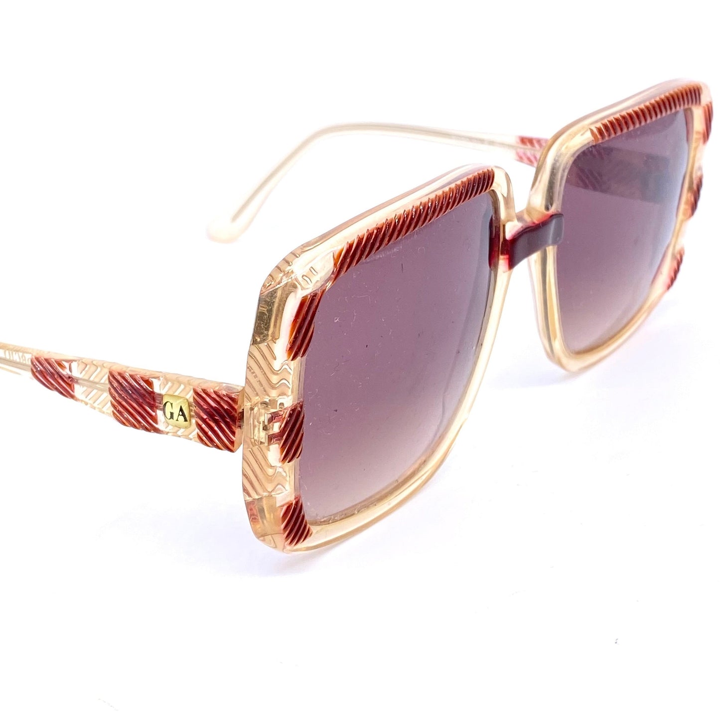 Giorgio Armani 70s rare square oversized sunglasses with carved stripes texture, rare early model