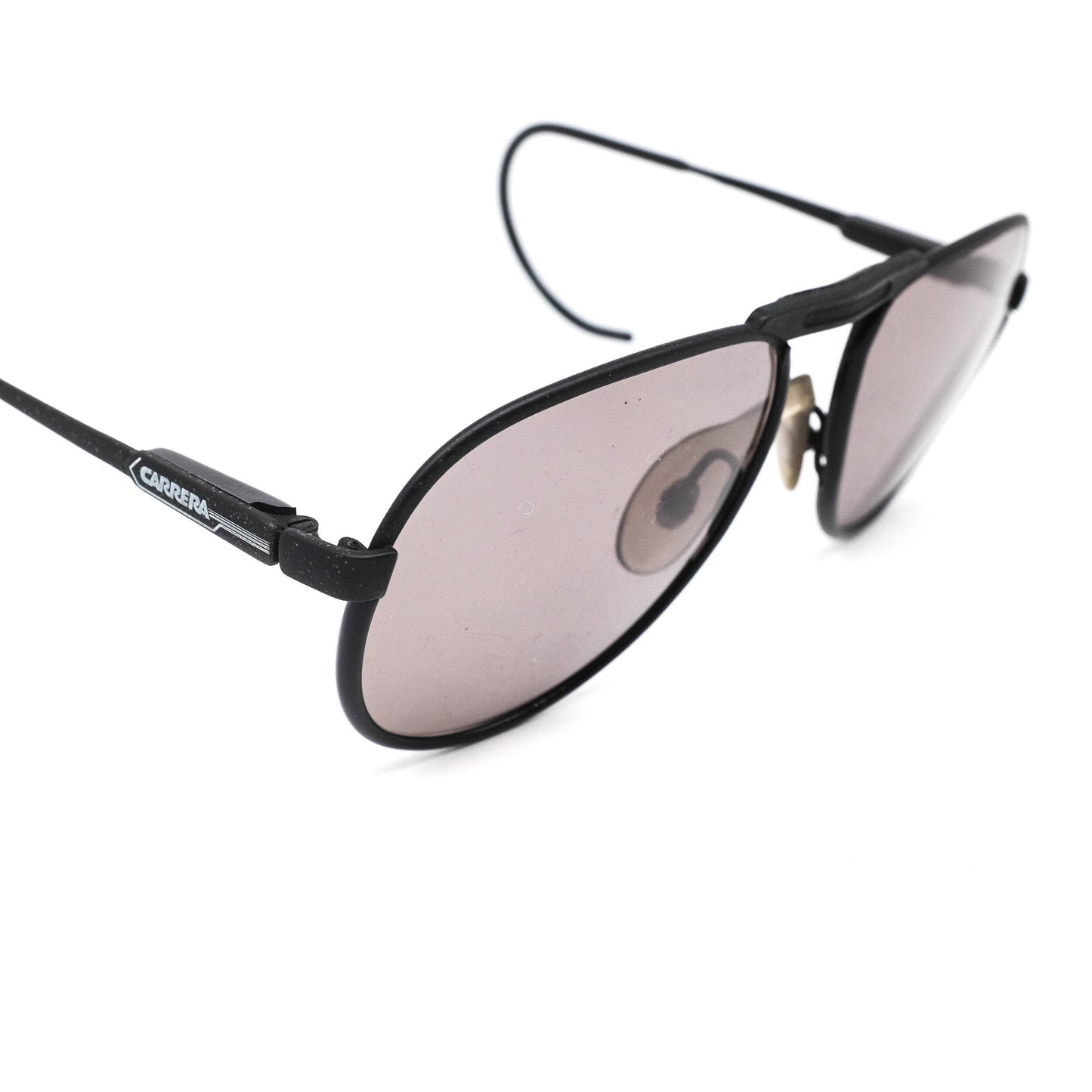 Carrera Sport black metal cable aviator sunglasses with black lenses and special hook temple tips,  80s NOS