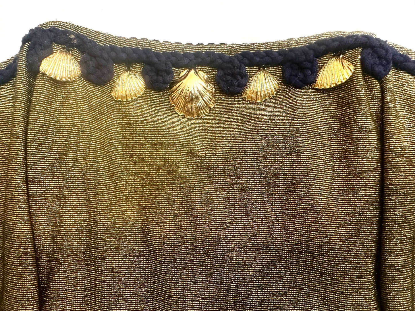 Novecento Maritime golden corset top w navy rope & golden metal shells, NOS 80s
