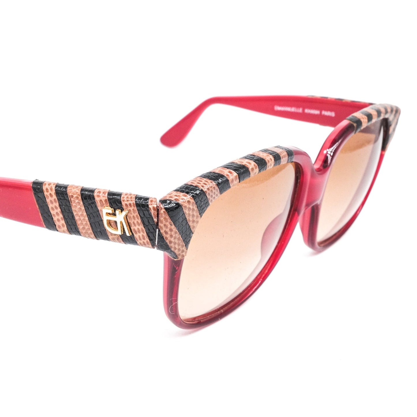 Emmanuelle Khanh 8880 69 vintage artistic sunglasses in red acetate with leather details Made in France