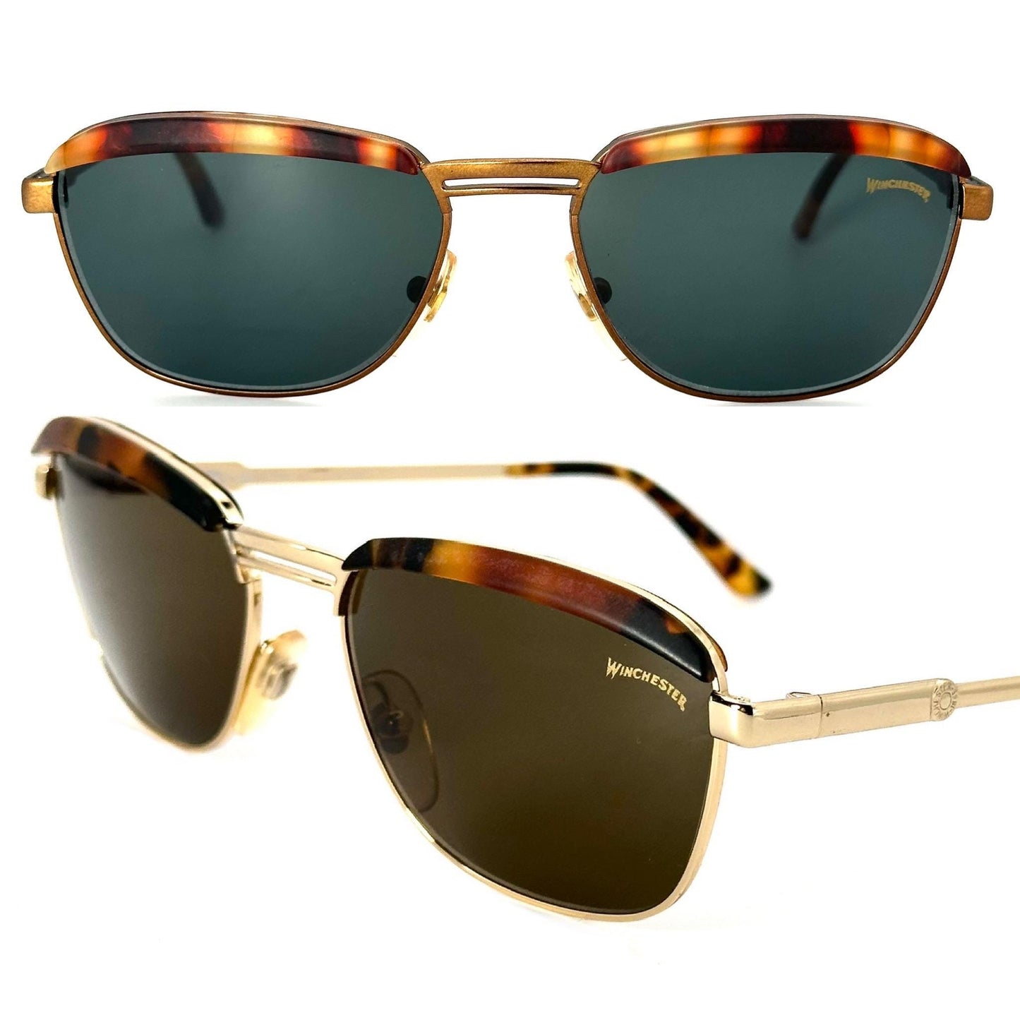 Winchester TwinFalls retro tortoise gold or brass metal sunglasses, 90s NOS hand made in Italy
