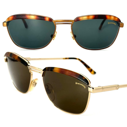 Winchester TwinFalls retro tortoise gold or brass metal sunglasses, 90s NOS hand made in Italy