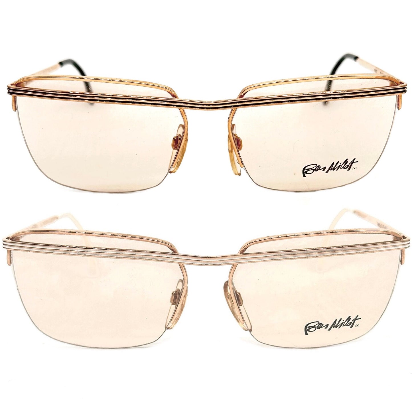 Ben Millot F400 square half rim golden metal eyeglasses frames Made in France in the 80s, 2 colors