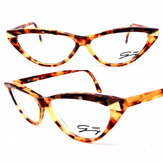 Genny 158 brown cellulose acetate leopard cat eye eyeglasses frame, Italy 70s NOS