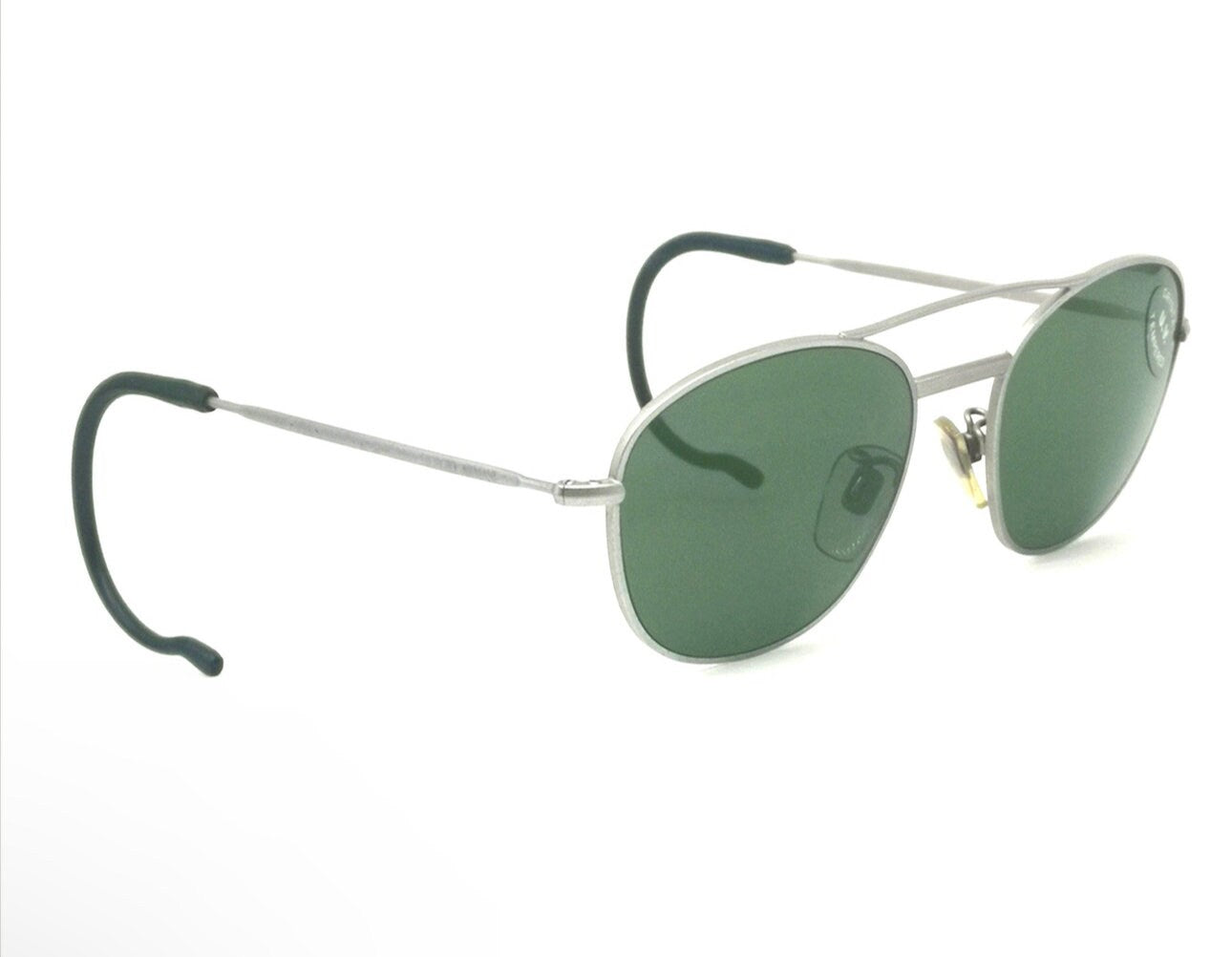 Giorgio Armani 605r retro satin silver square sunglasses w tempered crystal lenses, NOS 80s