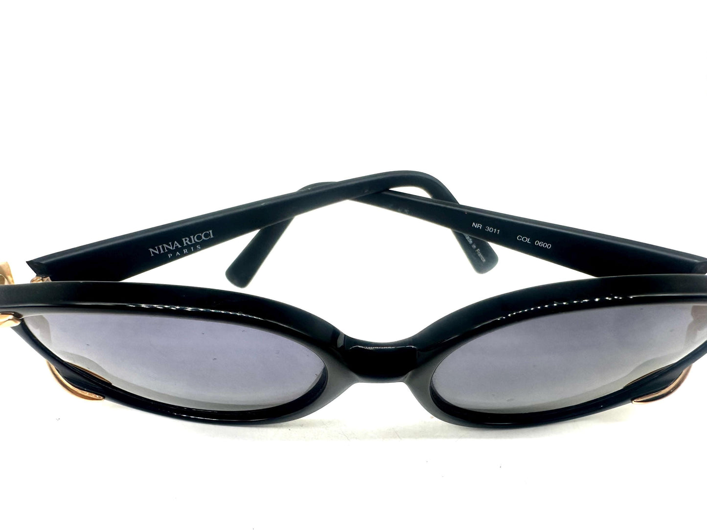 Nina Ricci classy black oversized sunglasses w golden details, NOS 90s France