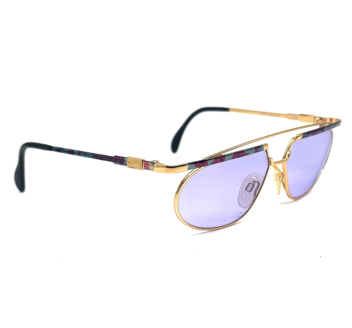 Cazal 254 avant-garde golden dbl bridge sunglssses with colorful enameled details, NoS 80s W Germany