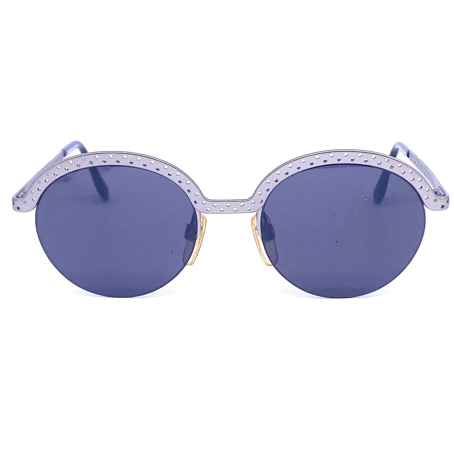 Oliver Valentino 1832 round dotted silver metal sunglasses made in Italy, 1990s NOS
