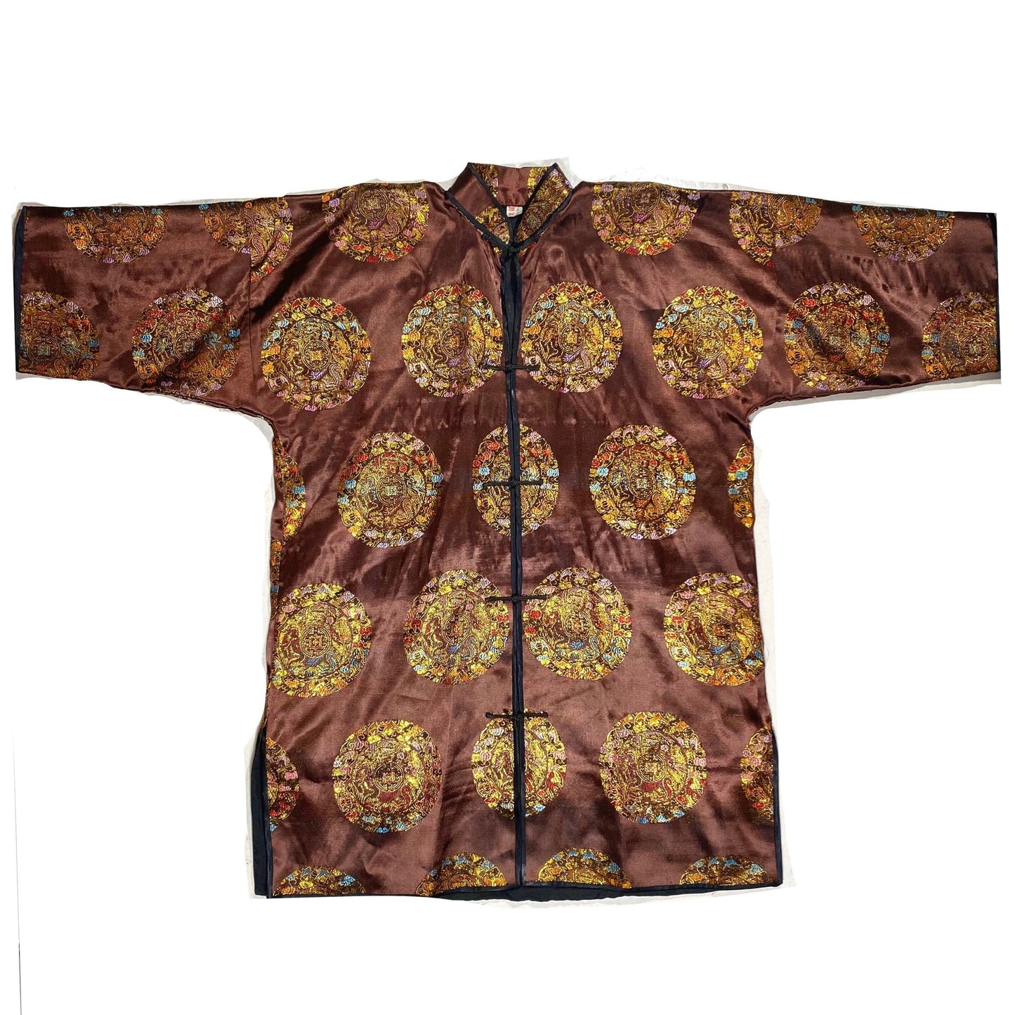 Pure silk traditional Chinese jacquard allover 3/4 kimono coat, as new, perfect sz L