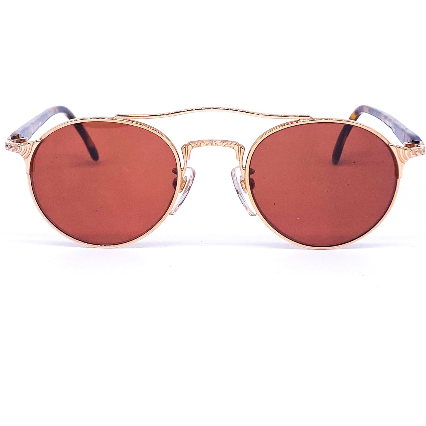 Kansai minimalist round golden metallic aviator sunglasses with acetate tortoise temples made in Japan, 1980s NOS