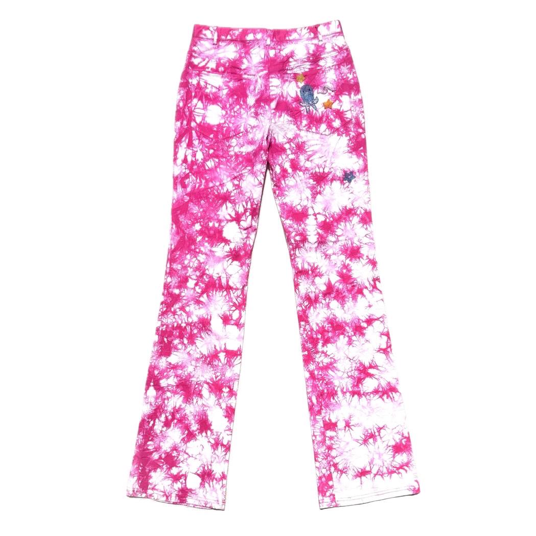 Giusi Slaviero vintage tie dye flare pink bootcut pant with bead embroidery shells, stars and aquatic animals size 42 NWT
