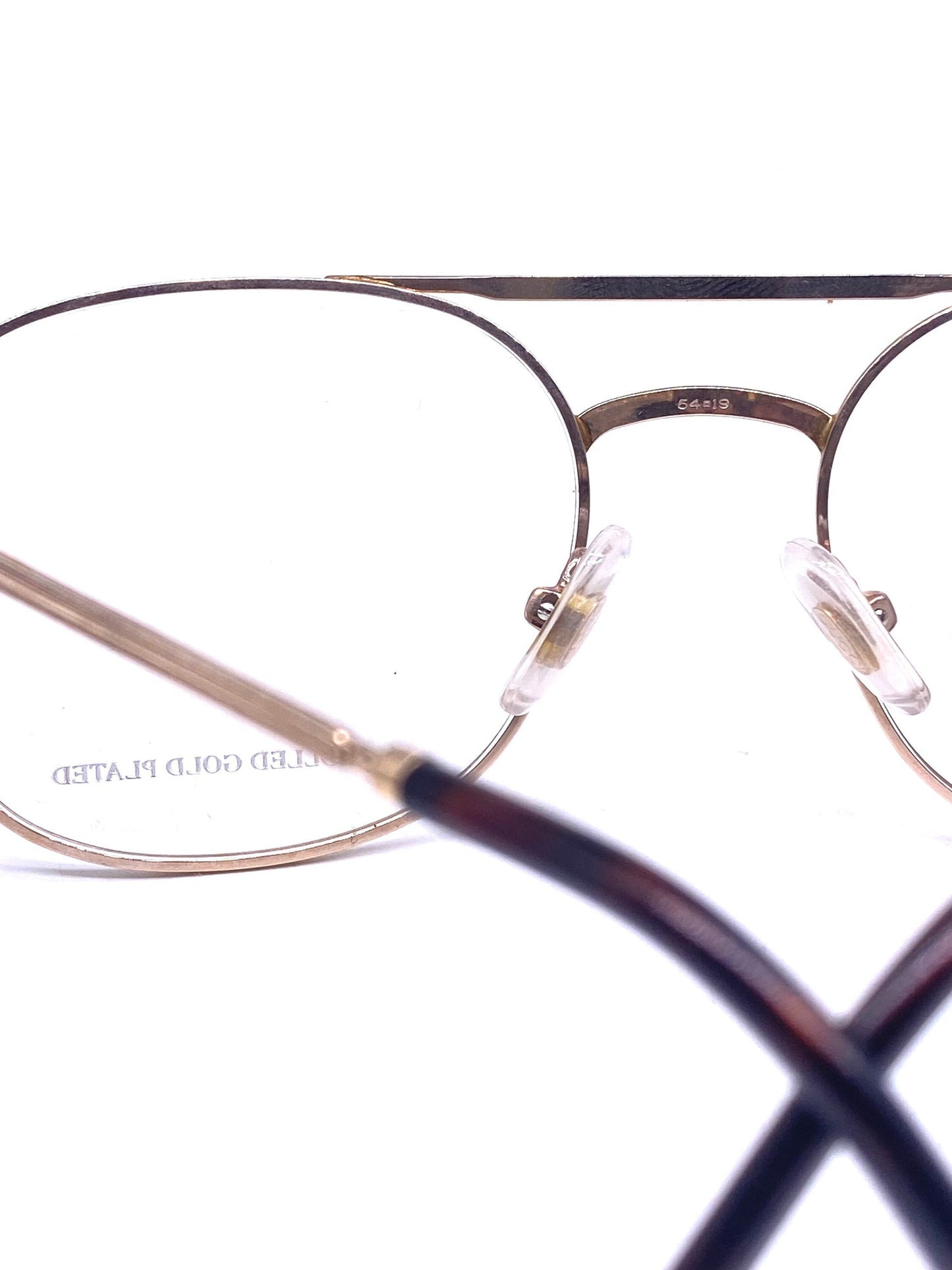 Gucci 1272 Rolled gold dbl bridge aviator eyeglasses with carved details, NOS 80s Italy