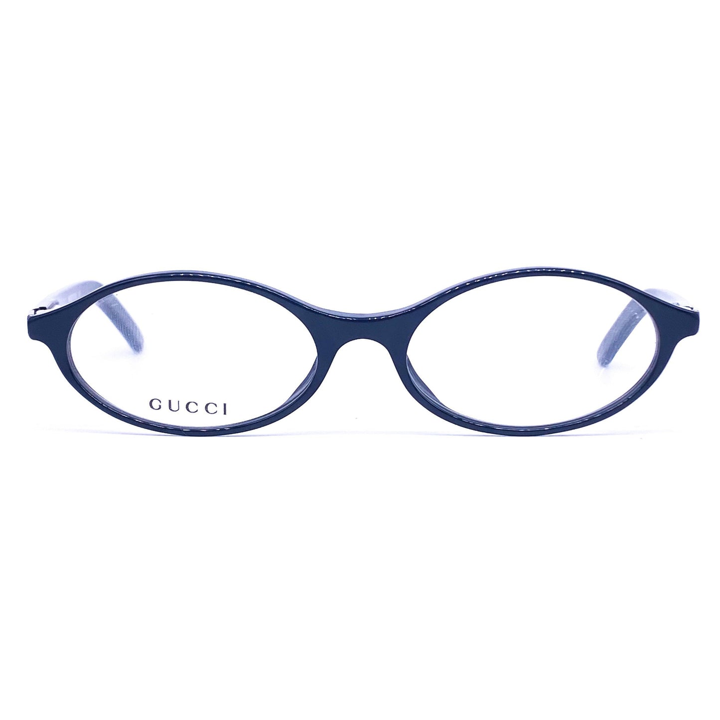 Gucci 2445 oval acetate eyeglasses frames in black and translucent grey culourways, made in italy 1980s NOS