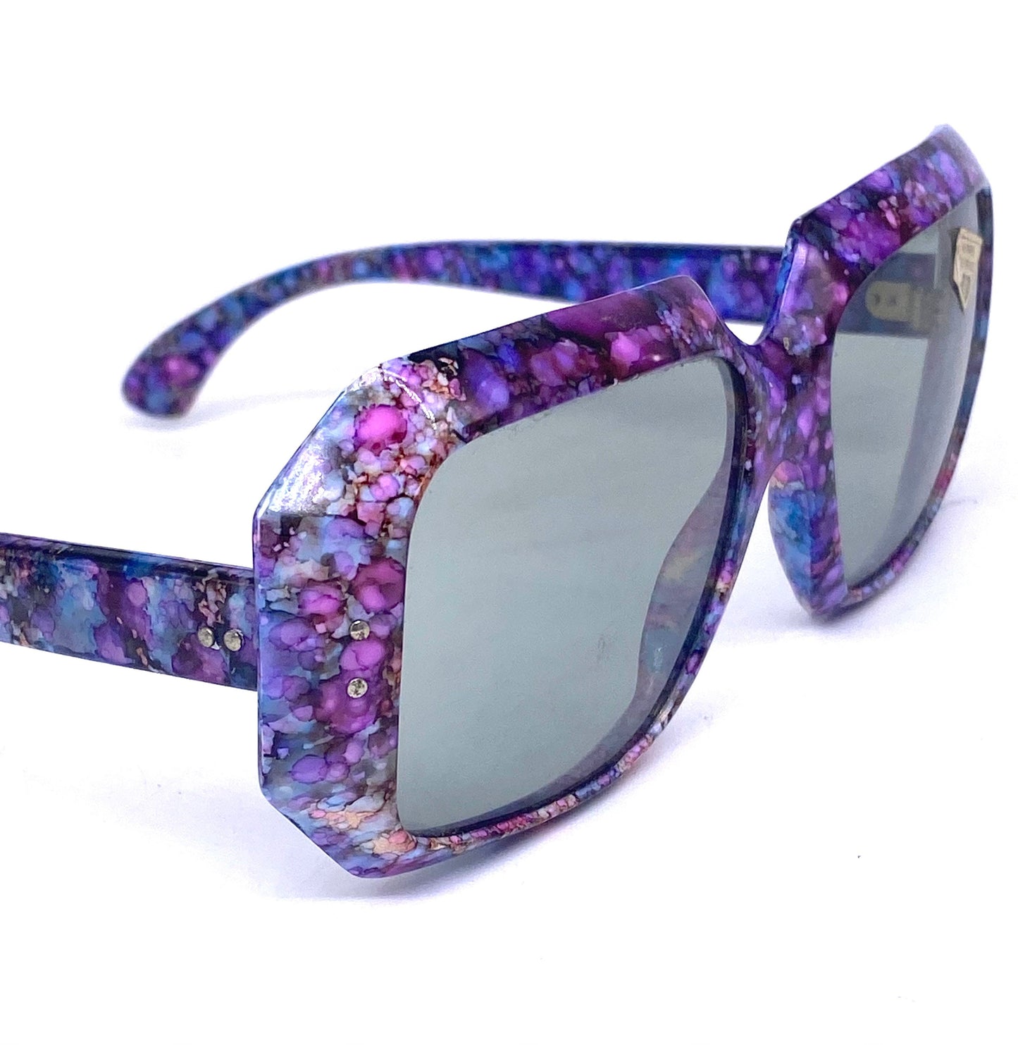 Ato France collectible squared oversized sunglasses w psychedelic texture, NOS