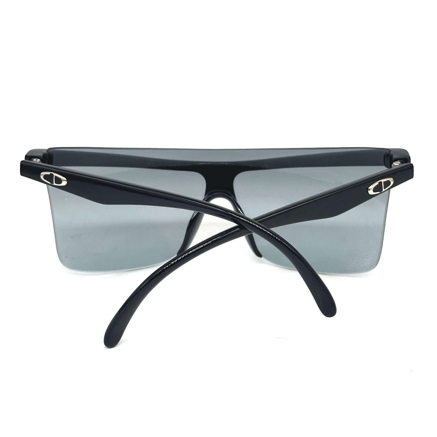 Christian Dior 2395 futuristc black optyl mask sunglasses with silver CD logo detail on temples 70s NOS