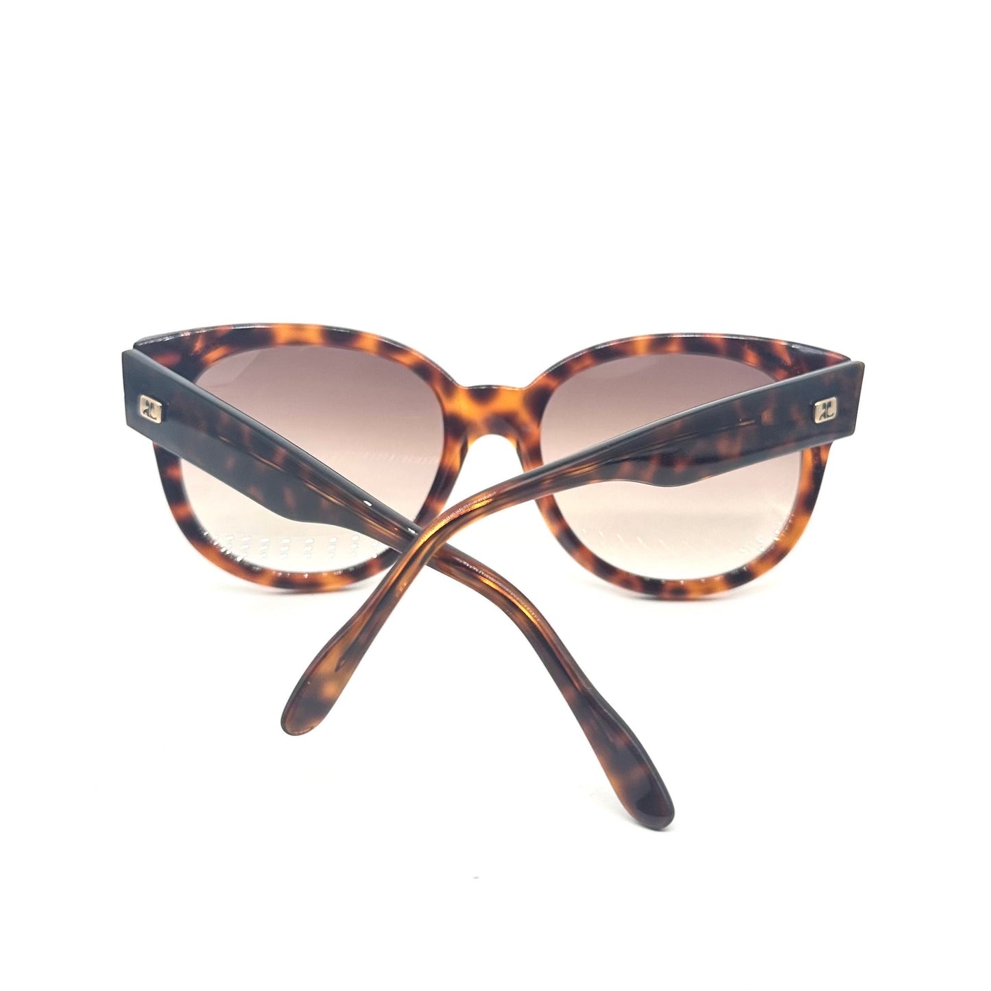 Courreges 8710 tortoise oversized sunglasses w golden sparks striped details, NoS 80s France