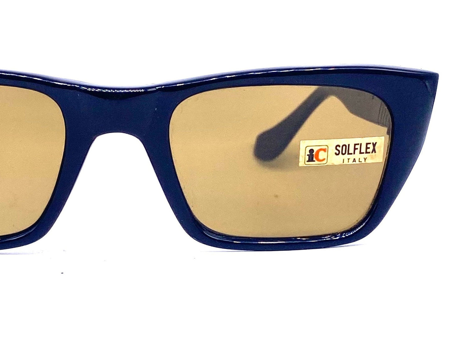 1960s Solflex square oversized tortoise sunglasses with green crystal lenses, NOS Italy