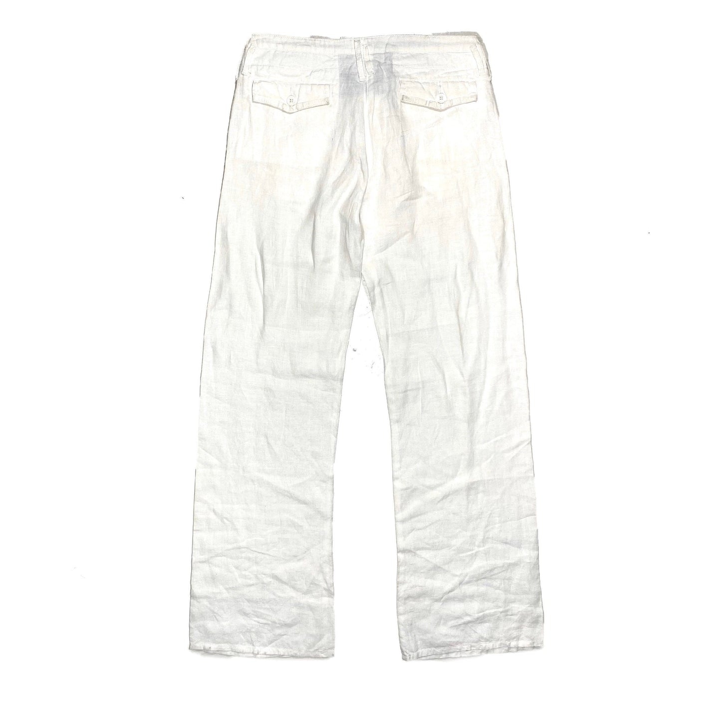 Armani Jeans white linen ladies trousers, flared/ wide leg, sz 26 Italy 90s mint