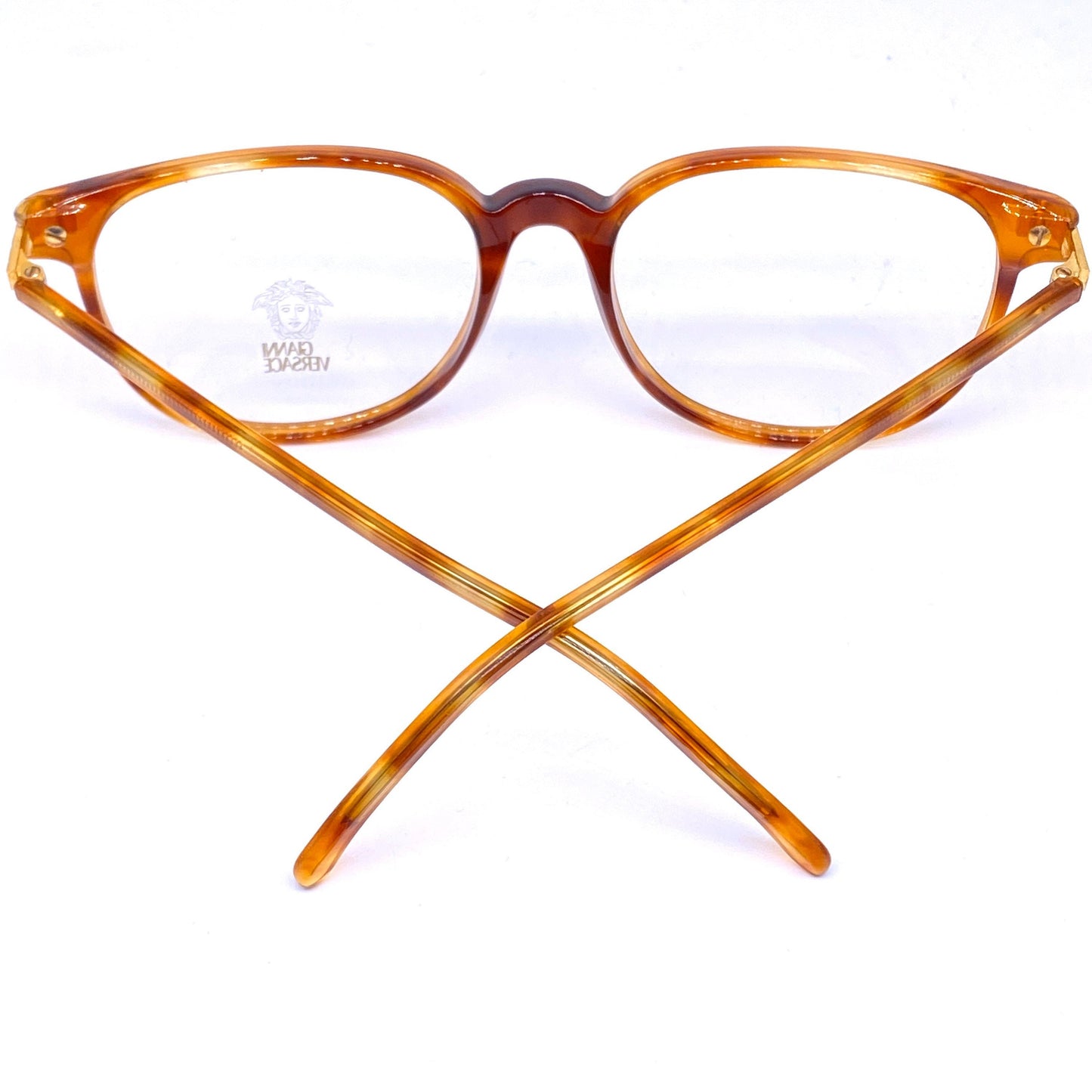Gianni Versace G27 square tortoise eyeglasses with golden Greek hinges, NOS 90s