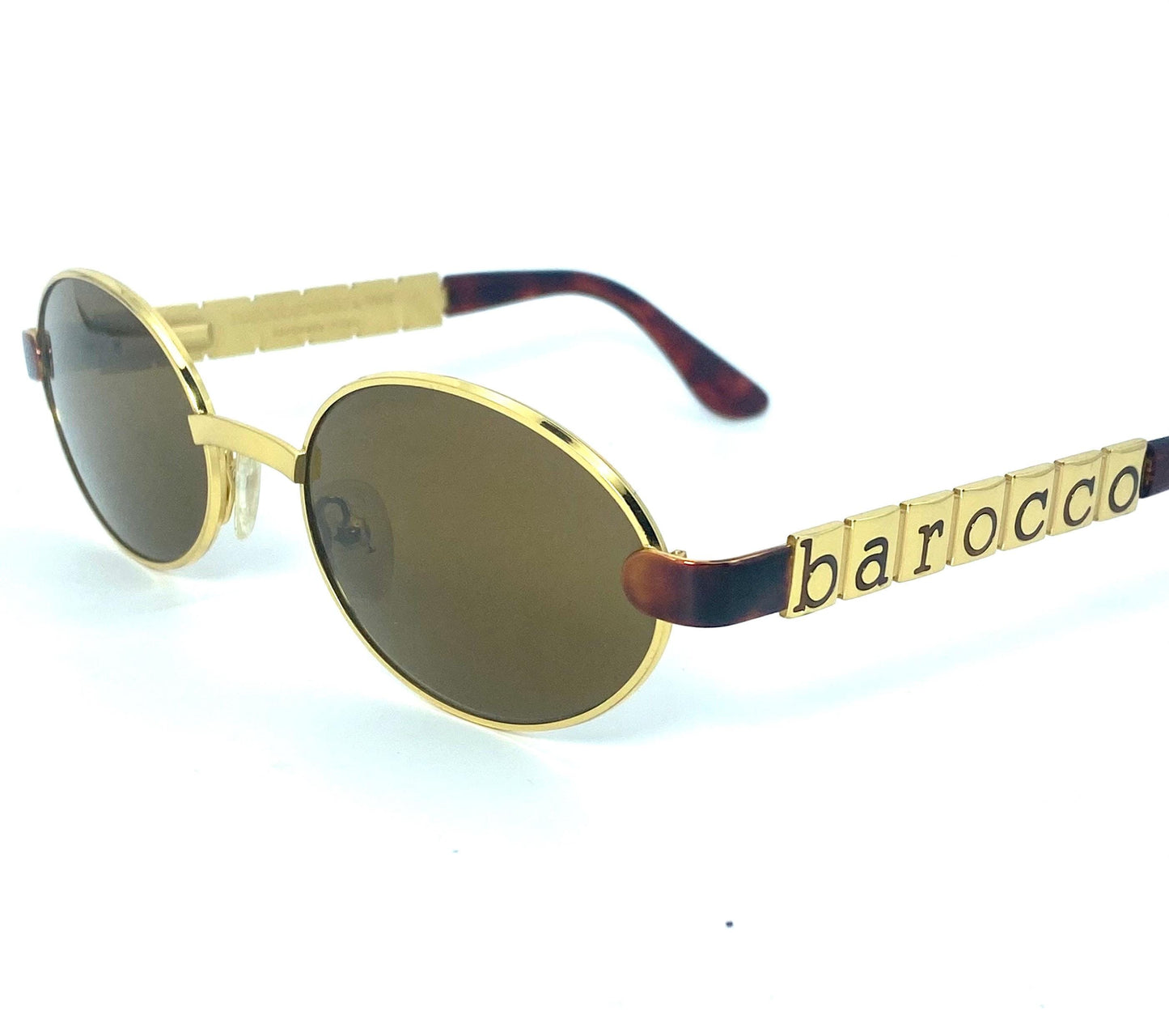 RoccoBarocco oval tortoise-gold metal sunglasses hand made in Italy, NOS 90s Mint