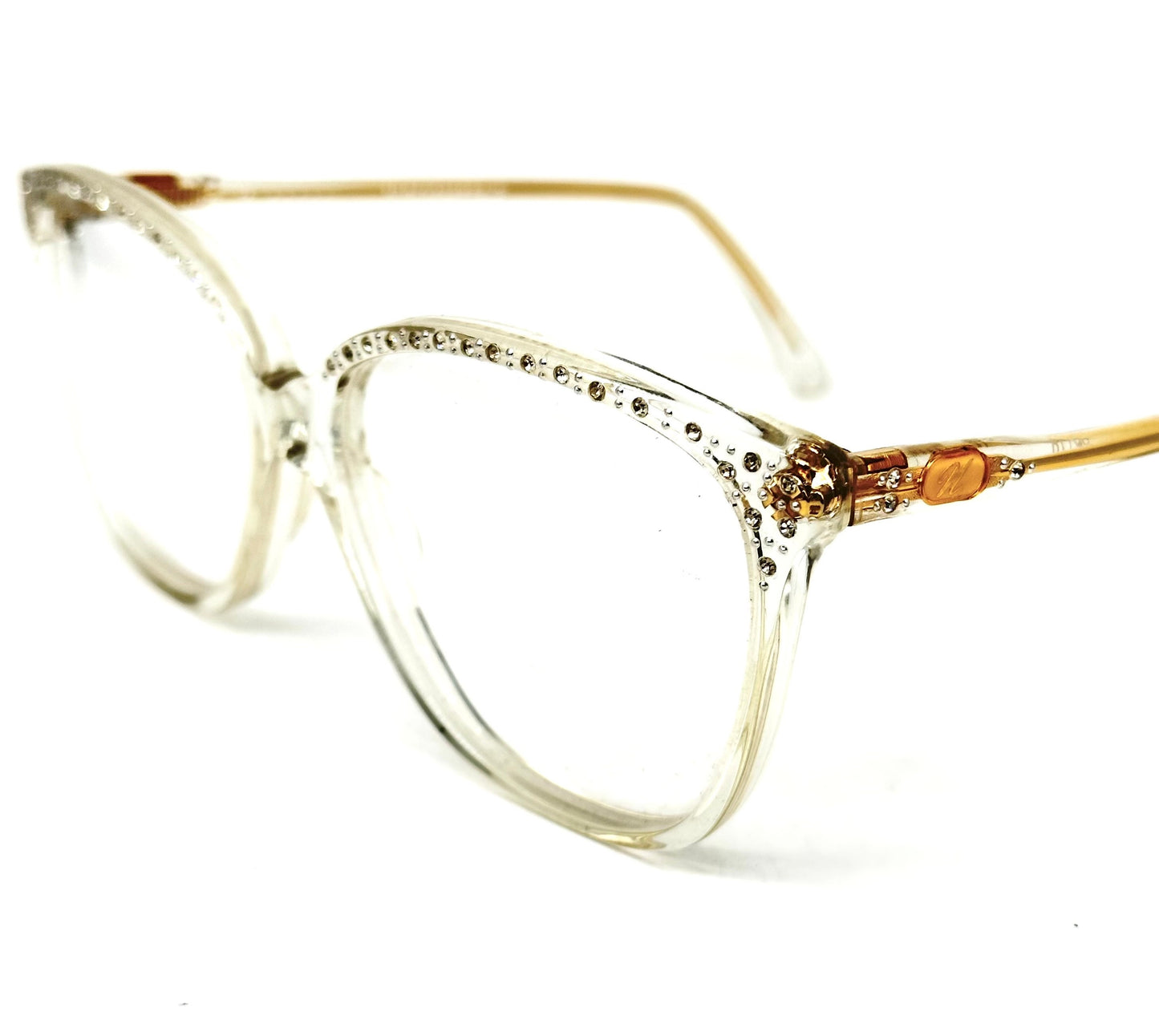 Nouvelle 14 crystal clear frames w rhinestones browline , NOS 80s Italy