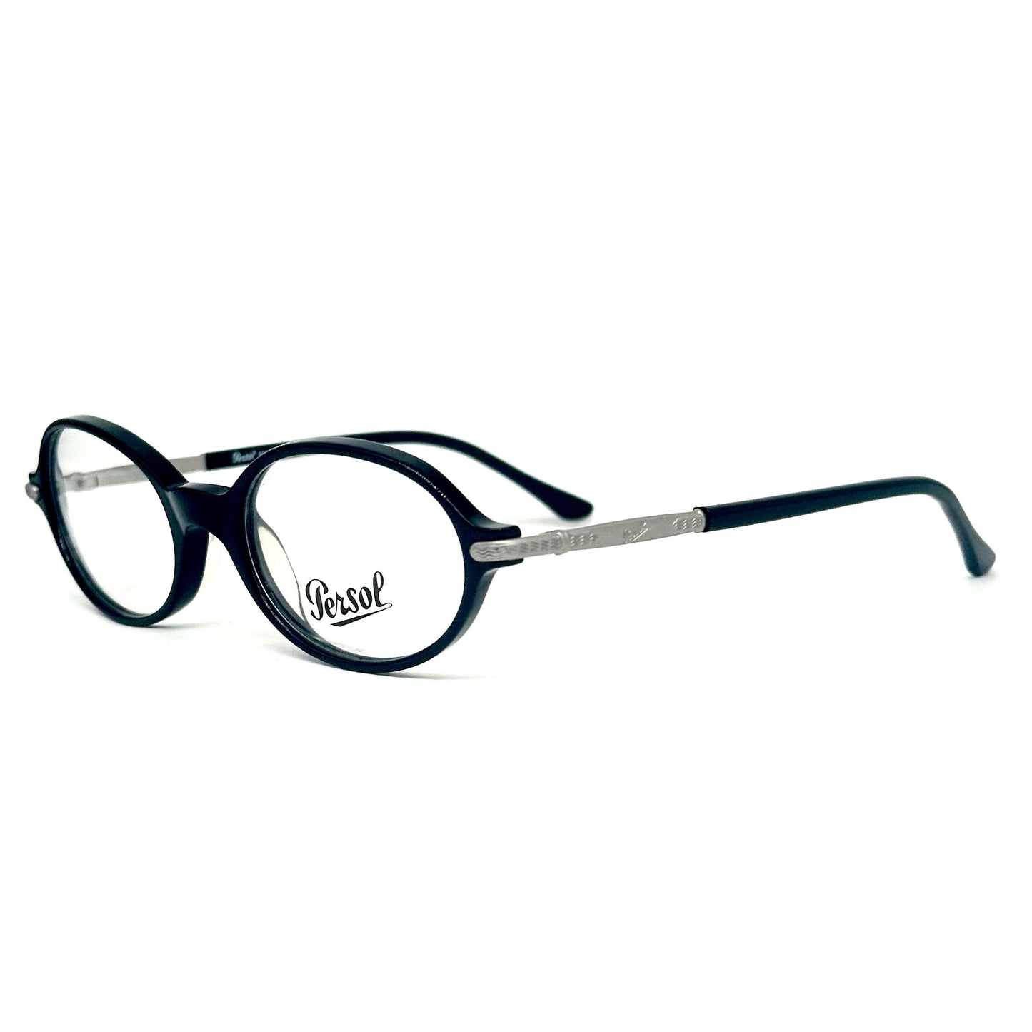 Persol Mambo cool black acetate oval eyeglasses frames hand made in Italy, 90s NoS