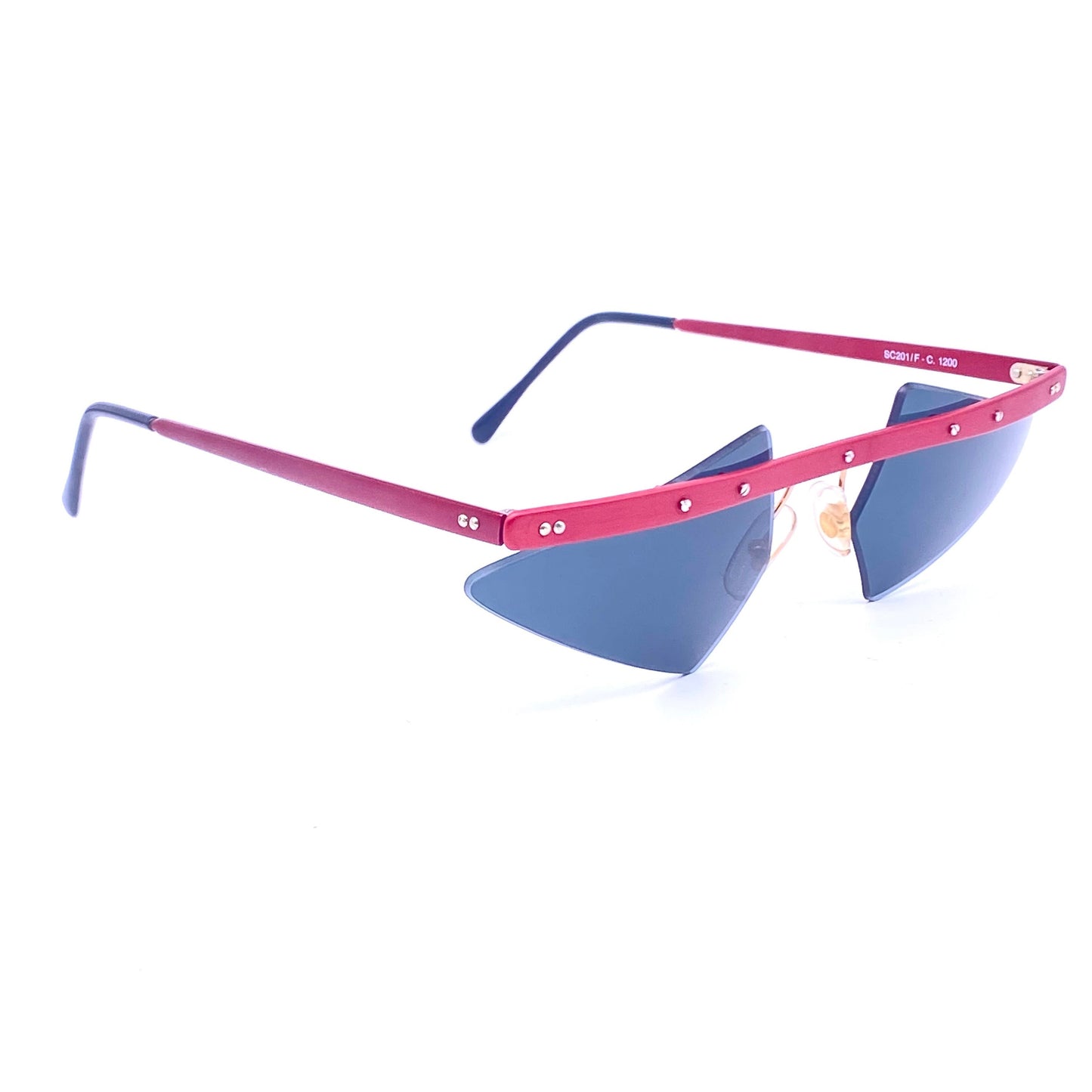 Sin&Cos glam rock edgy anodized metal avant garde sunglasses, blue, green or red, NOS 90s Italy