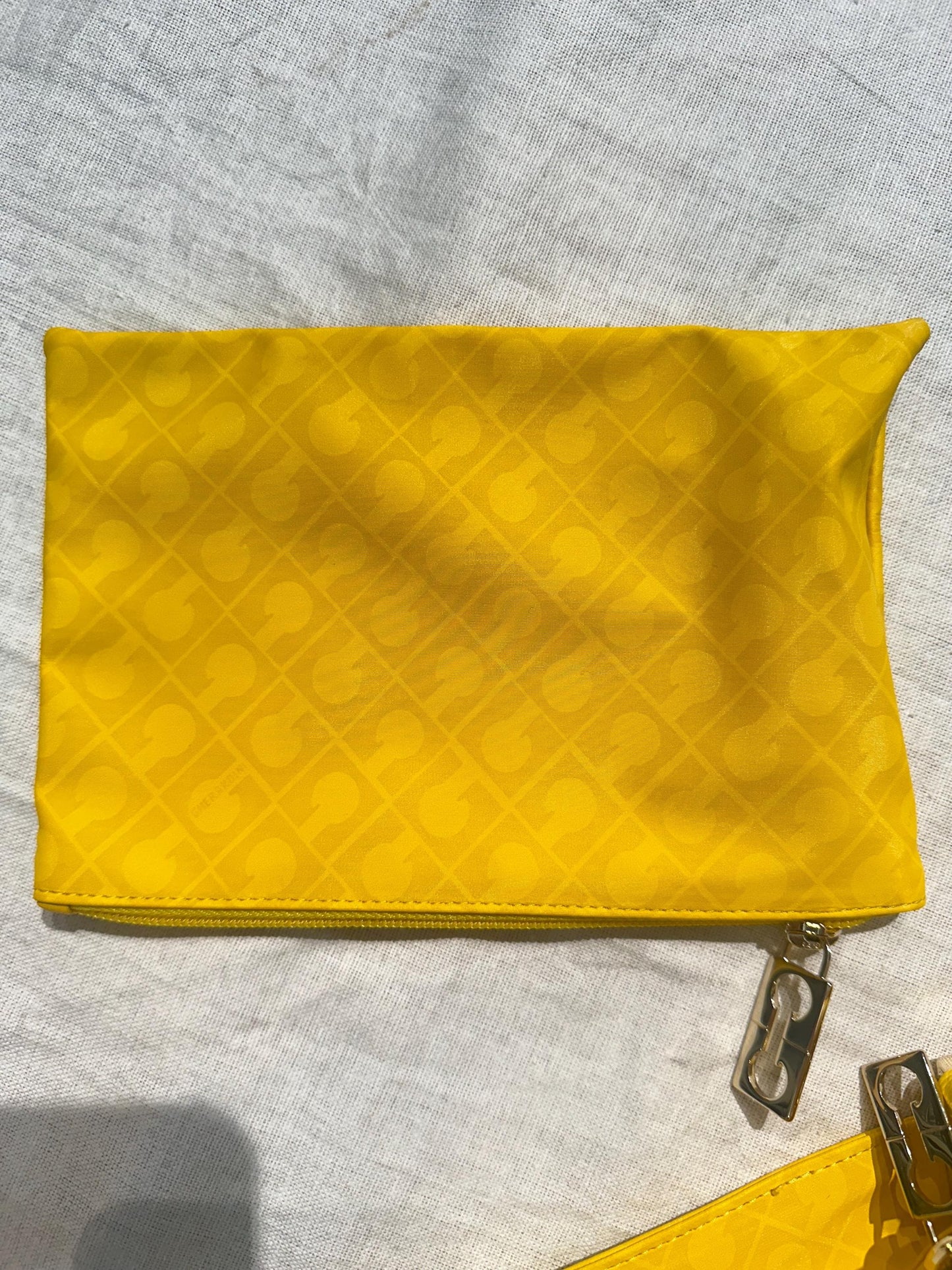 Gherardini bright yellow monogram canvas bag w waterproof treatment, NOS 80s Italy