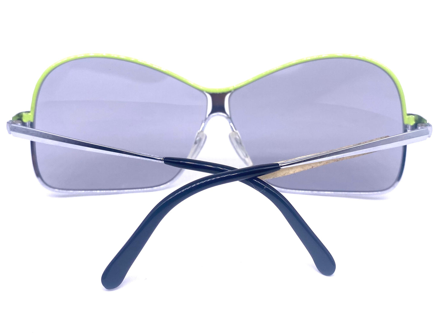 Viennaline 1106 oversized silver metal sunglasses w wavy brows enameled in orange or acid green, NOS 70s Mint