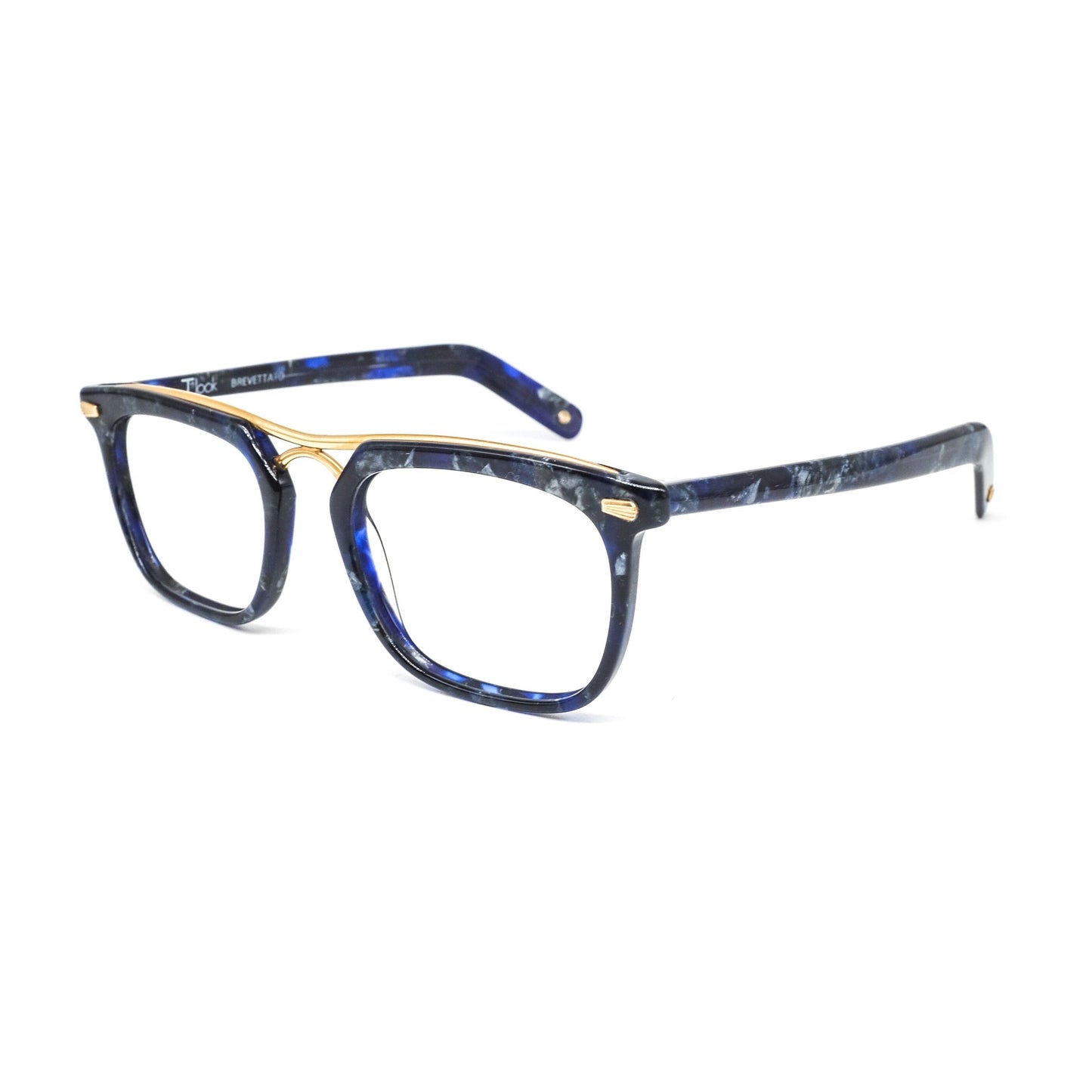 Cadillac blue tortoise -gold retro styled eyeglasses hand made in Italy, 80s NOS