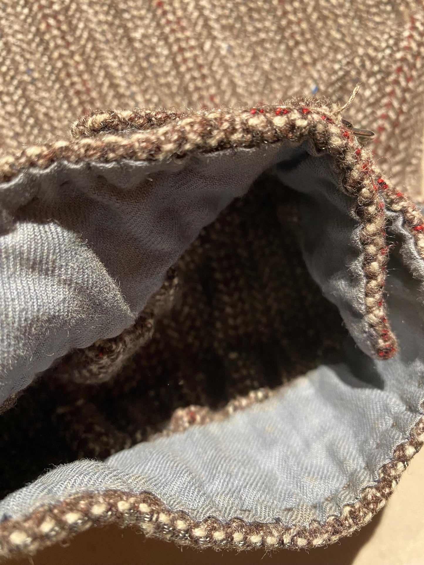 Auth. 1930s circa sartorial brown chevron thick wool trousers ready made 4 suspenders, great cond. sz S man