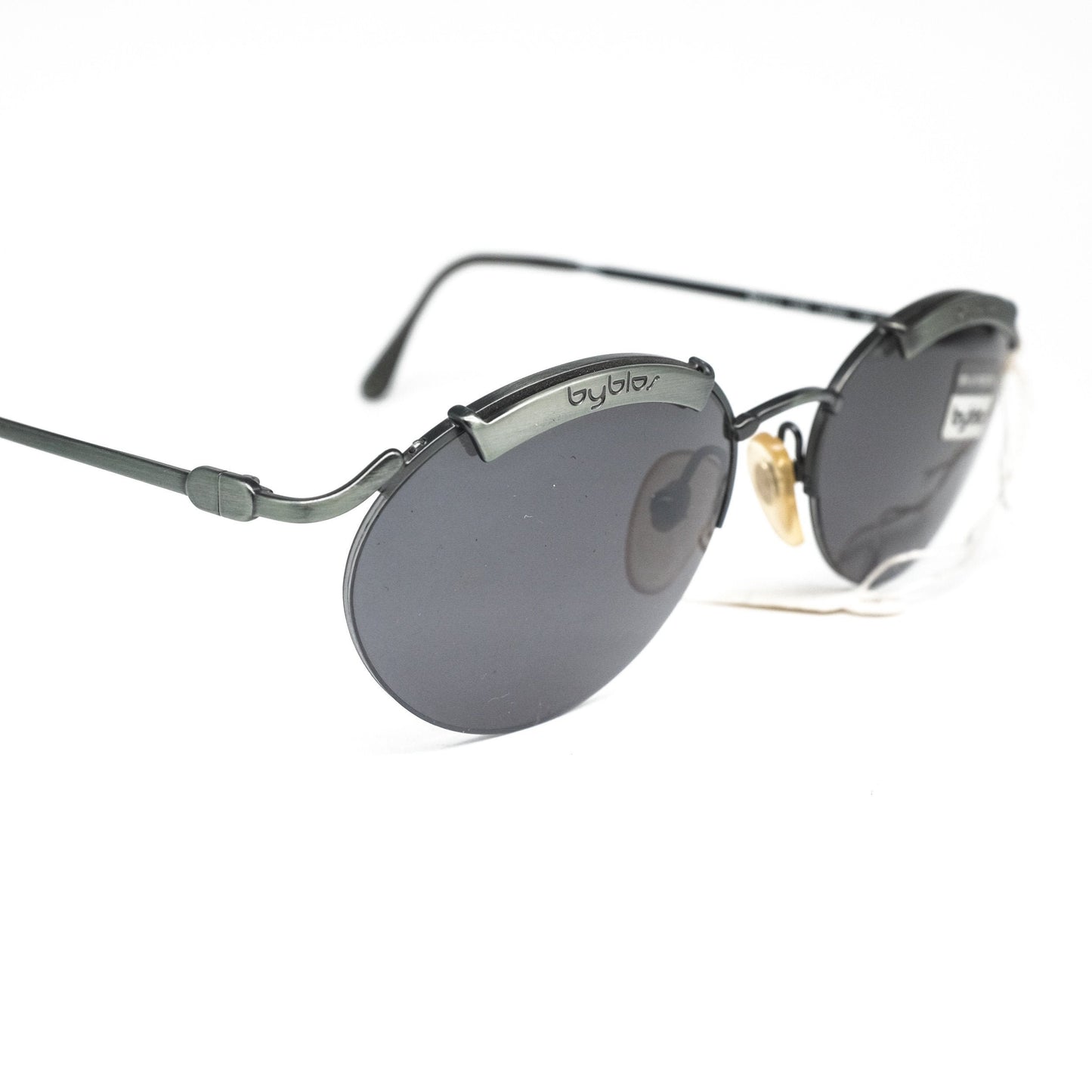 Byblos b586s vintage classic metallic round steampunk sunglasses in gunmetal, NOS 80s Italy