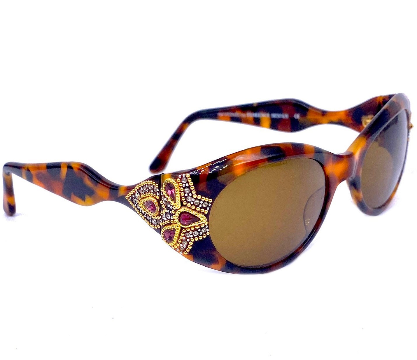 Florence Design precious jewelled tortoise oval sunglasses handmade in Italy, 90s NoS