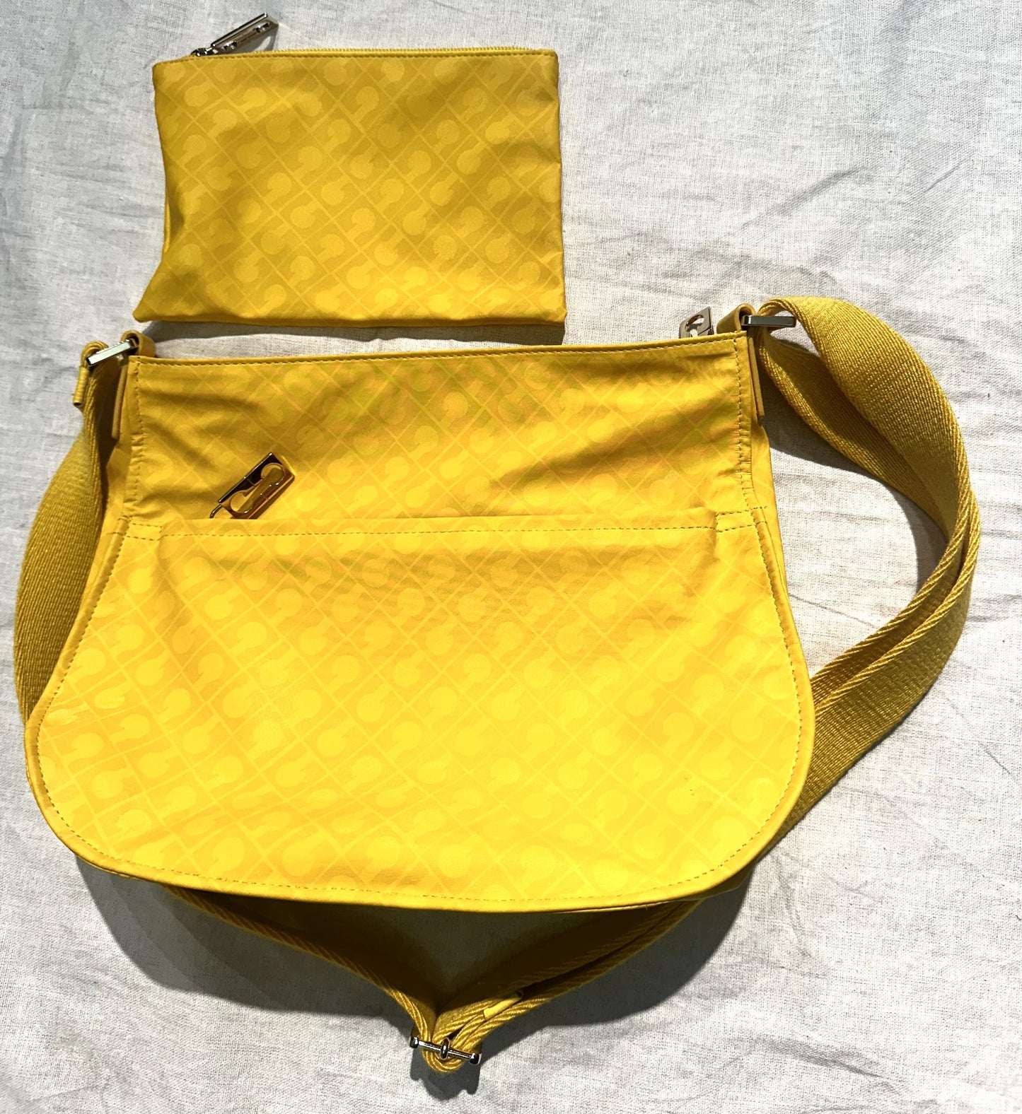 Gherardini bright yellow monogram canvas bag w waterproof treatment, NOS 80s Italy