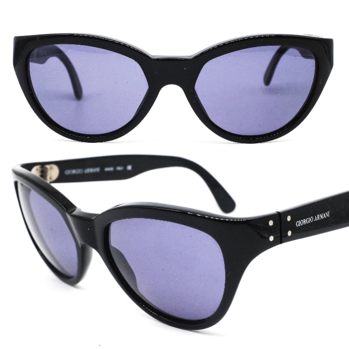 Giorgio Armani black cateye sunglasses w gold pins, Emporio 1980s NOS Italy