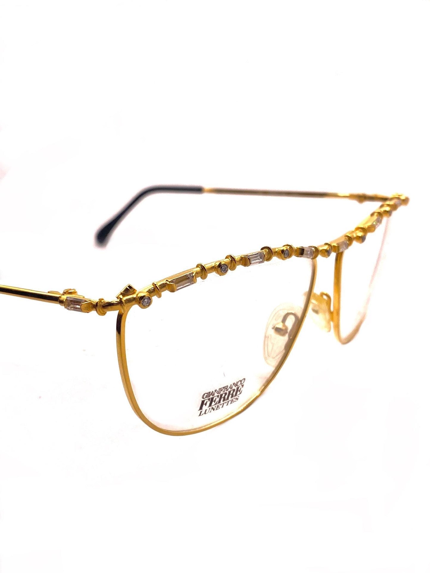 Gianfranco Ferré GFF coolest golden glasses frames w jeweled browline/temples, ltd edition 90s NOS mint
