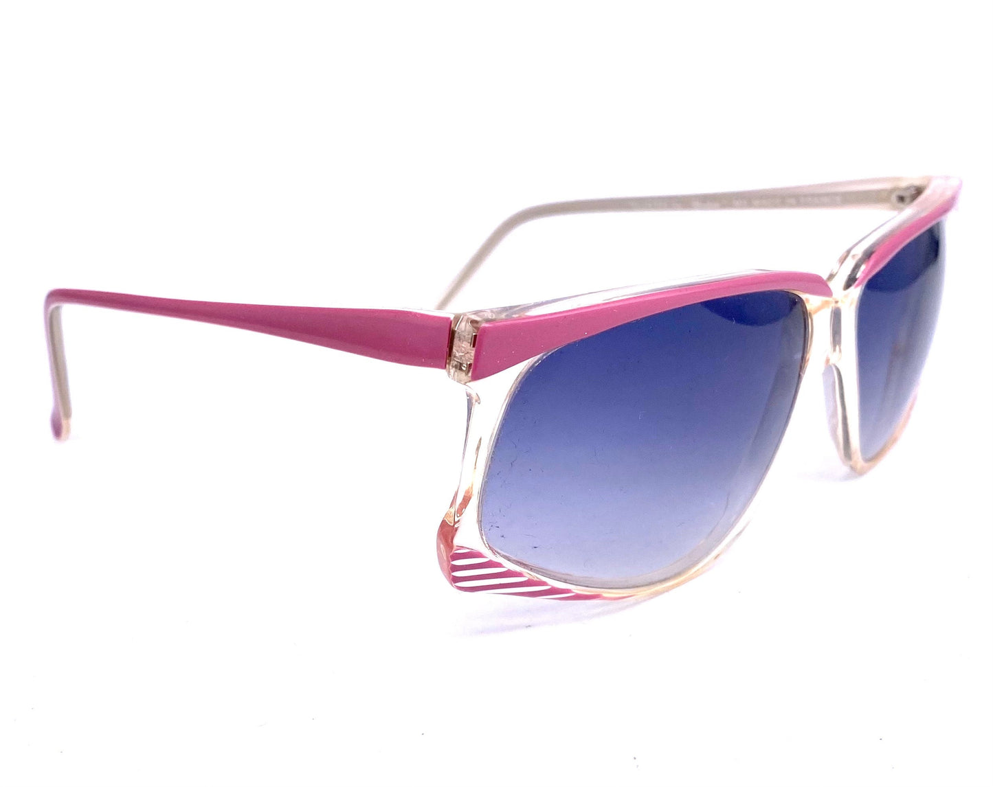 Saint Tropez cool clear/pink oversized sunglasses hand made in France, 80s NOS