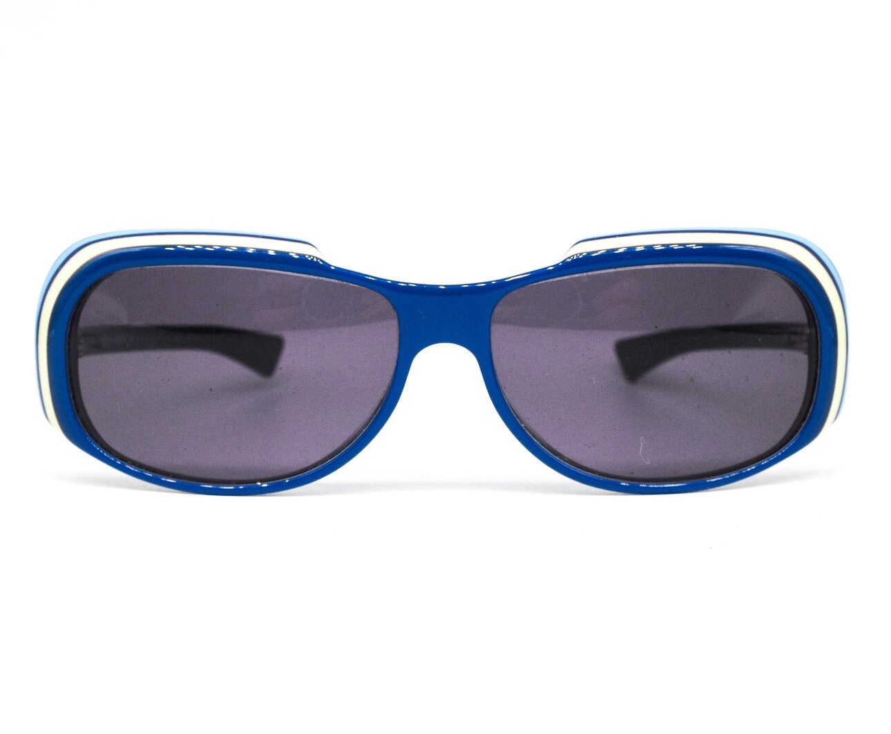 Geena 62 avant-garde blue reverse temples mount multilayered cello sunglasses hand made in Germany  NOS '90