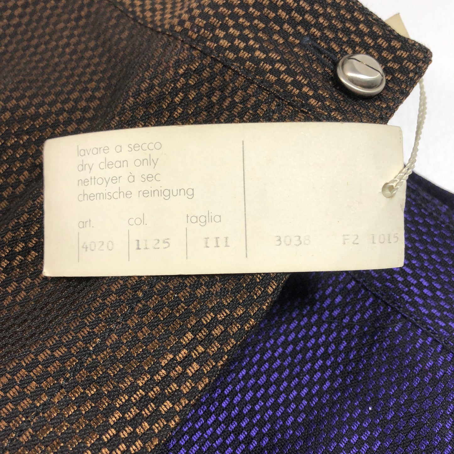 Gianni Versace classy sartorial trousers in brown checkered jacquard viscose, zippered ankles, NOS 80s W Tags