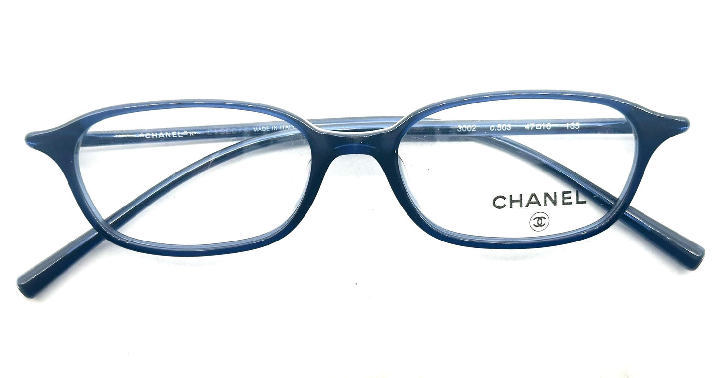 Chanel 3002 minimalist deep blue rectangular eyeglasses frames made in Italy, NOS 90s