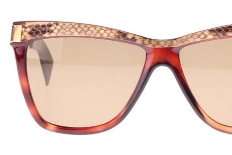 Morwen luxury square sunglasses w real snake inserts & golden temples, NOS 80s Italy