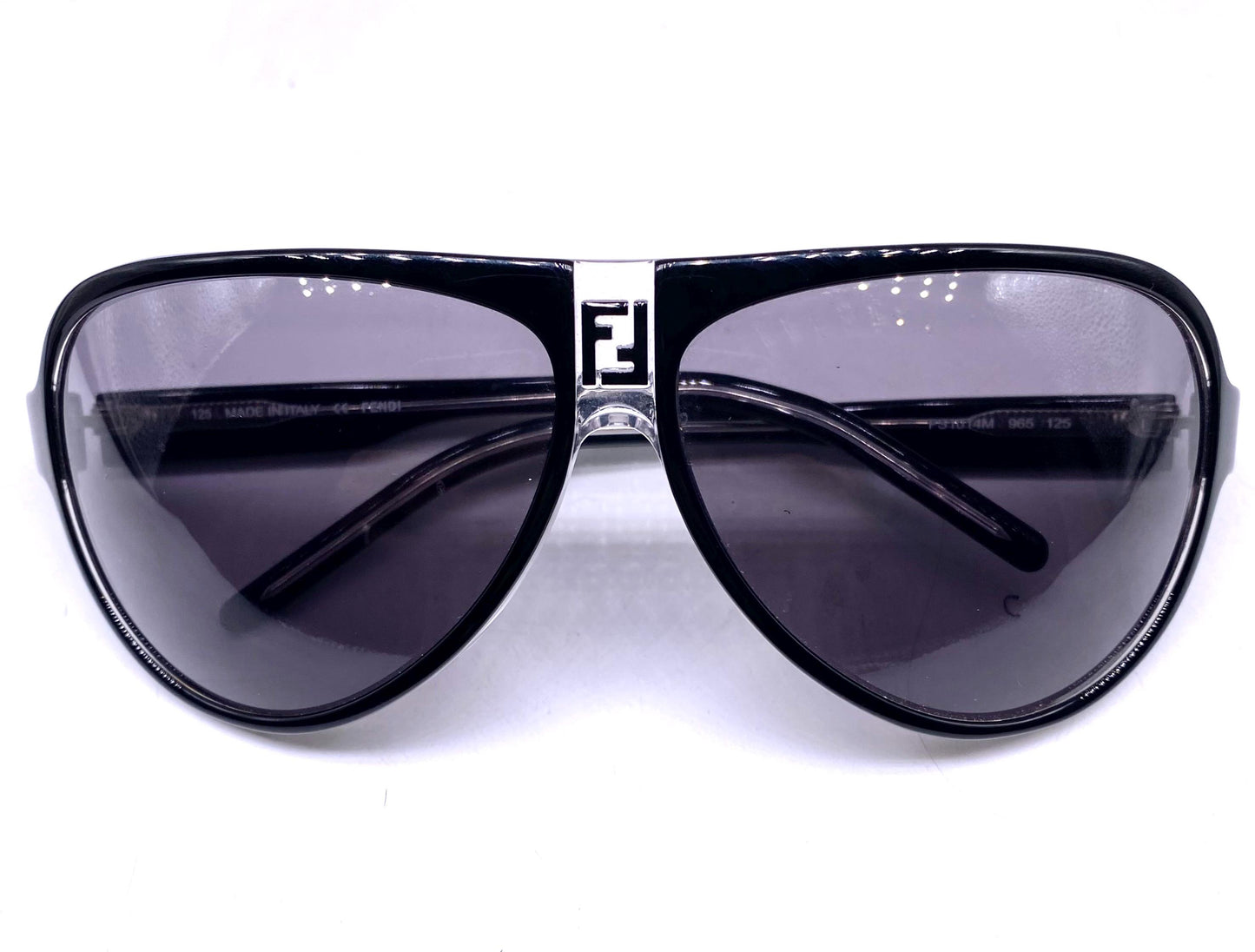 Fendi FS101 black/clear cello aviator sunglasses w embossed logo, NOS 90s