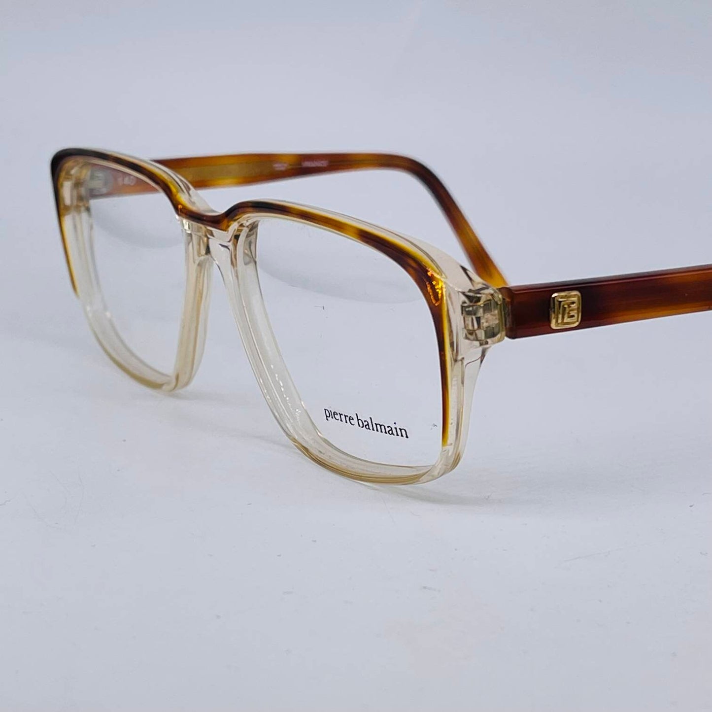 Pierre Balmain square bicolor clear - tortoise glasses frames hand Made in France, 80s NOS