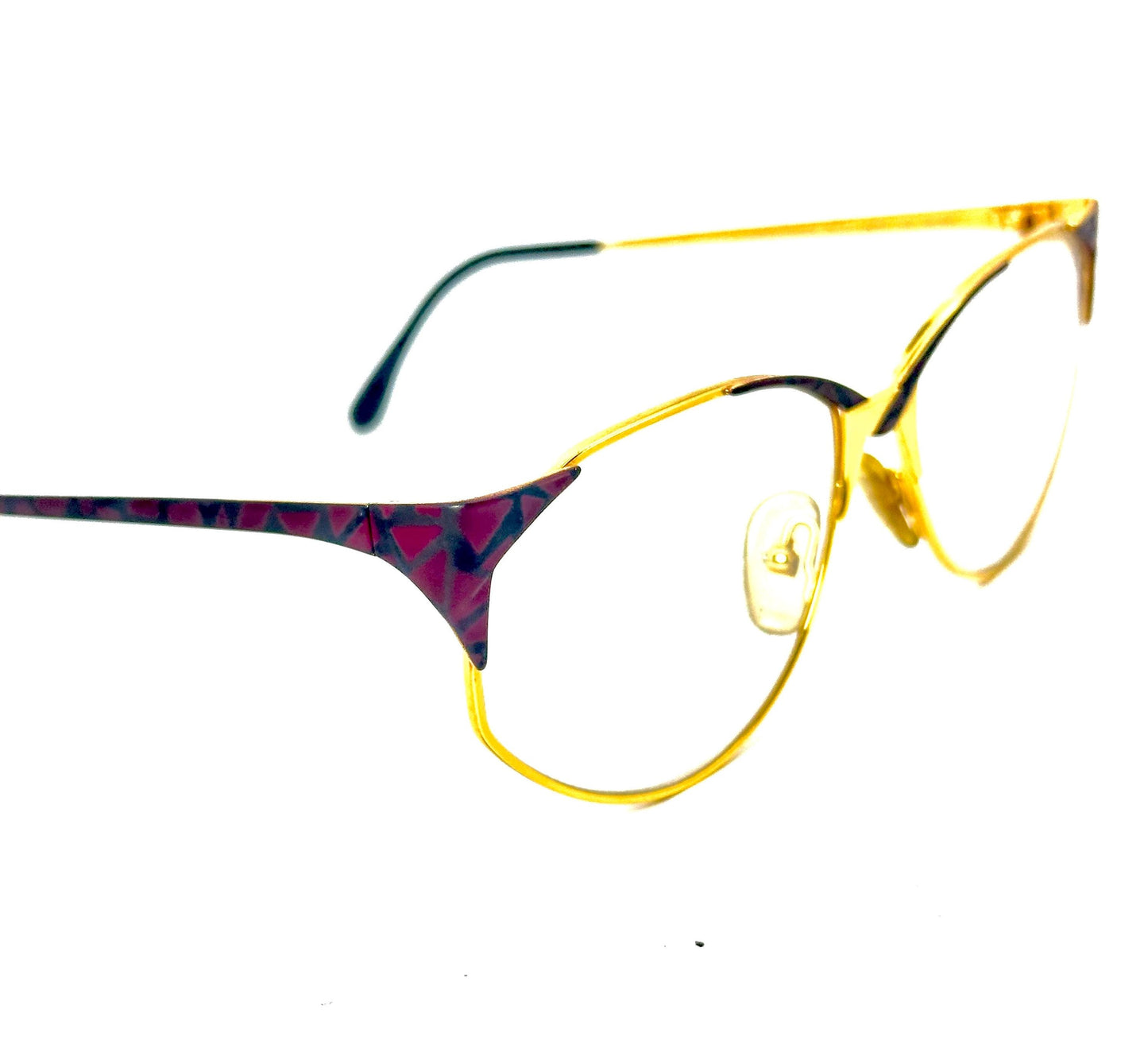 Fendi FV61 Gold-Burgundy asymmetric cateye eyeglasses frames hand made in Italy by Lozza, NOS 80s