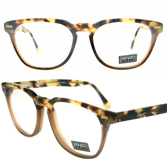 Occhiali da vista Kenzo K473 Sculpteur quadrati geek in bicolore tartaruga/violoncello marrone, NOS anni '80 Fatto a mano in Francia
